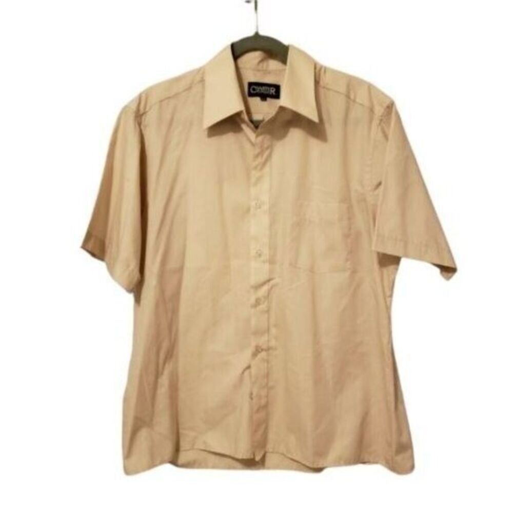 Charter Member Mens Sz 16.5 Yellow  Solid Short Sleeve ButtonDown Shirt